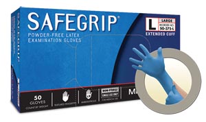 Microflex Safegrip® Powder-Free Extended Cuff Latex Exam Gloves, Blue, X-Large