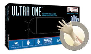 Microflex Ultra One® Powder-Free Extended Cuff Latex Exam Gloves, Medium