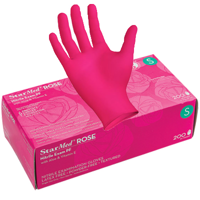 Sempermed Starmed Rose Nitrile Powder Free Exam Glove, Fingertip Textured, X-Large, 180/bx
