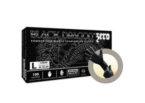 Microflex Black Dragon® Zero Powder-Free Nitrile Exam Gloves, Black, Small