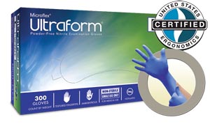 Microflex Ultraform® Powder-Free Nitrile Exam Gloves, Blue, Small