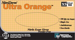 Innovative Nitriderm® Ultra Orange® Powder-Free Exam Gloves, Medium