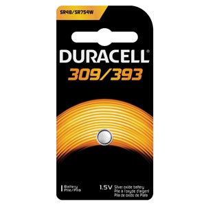 Duracell® Medical Electronic Battery, Silver Oxide, Size 309/393, 1.5V