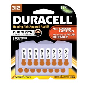 Duracell® Hearing Aid Battery, Zinc Air, Size 312, 16pk