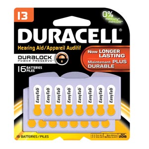 Duracell® Hearing Aid Battery, Zinc Air, Size 13, 16pk
