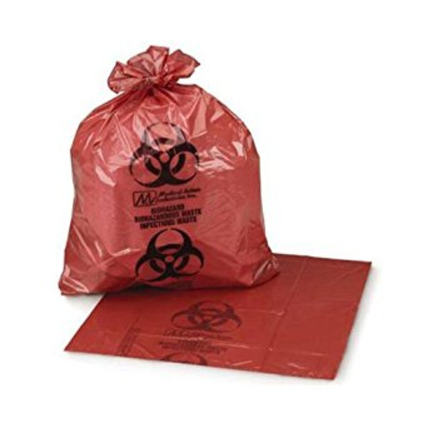 Medegen Biohazardous Waste Bags, 40" x 48", Red/ Printed, 1.35 mil, 150 rl/cs