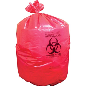 Medegen Biohazardous Waste Bags, 37" x 26" x 48", Red/ Printed, 1.5 mil, 100 rl/cs