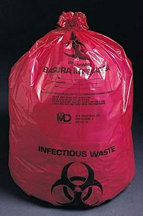 Medegen Biohazardous Waste Bags, 24" x 30", Red/ Printed, 3 mil, 50 rl/cs