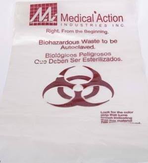 Medegen Autoclavable Biohazard Bags, 31" x 38", Clear/ Printed, 1.8 mil, 100 rl/cs