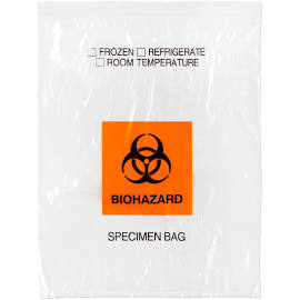 Medegen Transport Bag, Biohazard Symbol, 10" x 10", Clear/ Black/ Orange, Zip Closure