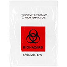 Medegen Transport Bag, Biohazard Symbol, 8" x 10", Clear/ Black/ Red, Zip Closure