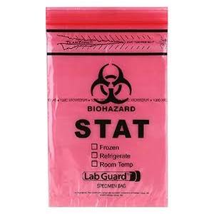 Medegen STAT Transport Bag with Biohazard Symbol, 6" x 9", Red/ Black