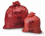 Medegen Waste Bags with Biohazard Symbol, 25" x 35", Red/ Black, 2.25 mil, 12-16 gal