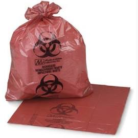 Medegen Waste Bags with Biohazard Symbol, 30½" x 43", Red, 14 mic, 30-32 Gal