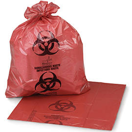 Medegen Waste Bags with Biohazard Symbol, 24" x 33", Red, 11 mic, 12-16 Ga