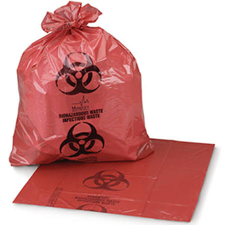 Medegen Waste Bags with Biohazard Symbol, 38" x 46", Red, 16 mic, 44 Gal