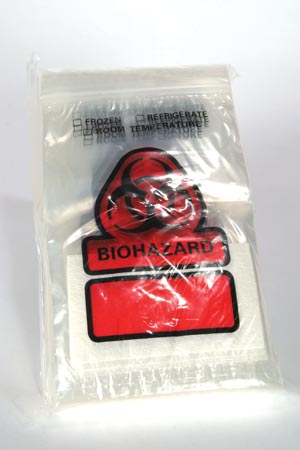 RD Plastics Biohazard Recloseable Bag, 8" x 10", with 3" x 5" Absorbent Insert Pad