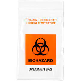 Medegen Specimen Biohazard Transport Bags, 6" x 9", Zip Closure, Clear, Biohazard