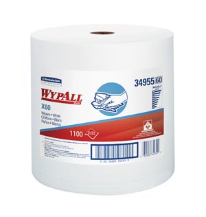Kimberly-Clark Wypall® X60 Jumbo Roll, 13.4" x 12½", White, 1100 wipers/rl