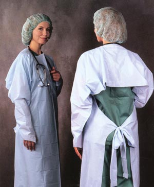Busse Staff Embossed Polyethylene Gown, Thumbhook Stirrups, Individually Wrapped, Blue
