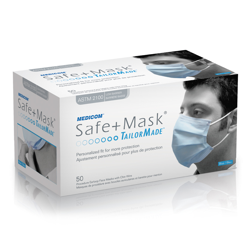 Medicom Safe+Mask® Tailormade™ Procedure Earloop Mask with Chin Wire, High Barrier, Bl