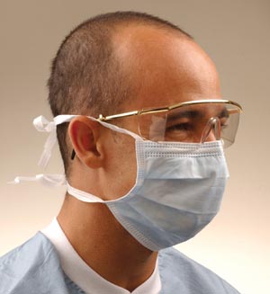 Crosstex Surgical Mask with Tie on Laces, Latex Free (LF), Blue