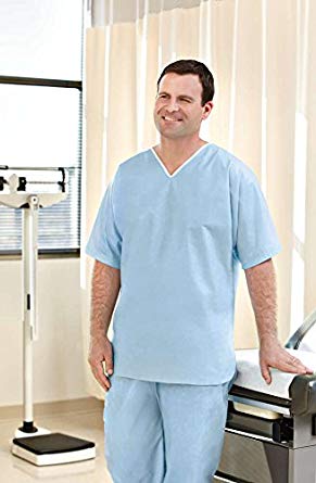 Graham Medical Disposable SMS Scrub Shirt, X-Large, Light Blue