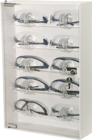Bowman Eyewear Cabinet, Locking, Clear & White Plastic