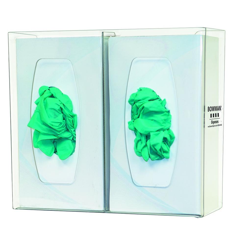 Bowman Glove Box Dispenser, Double with Dividers, Clear
