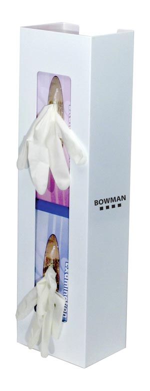 Bowman Vertical Double, Space Saver Glove Dispenser, White Powder Coated Steel
