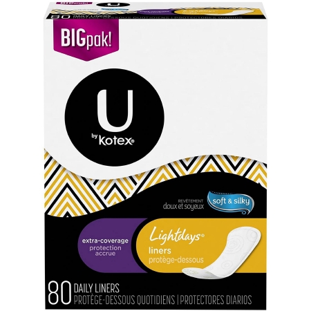 Kotex Kimberly-Clark U Lightdays Extra Coverage Panty Liners, 320/Case
