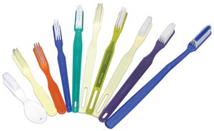 Dukal Dawnmist Toothbrush, 39 Tuft, Purple Handle, Rounded White Nylon Bristles, 144/bx