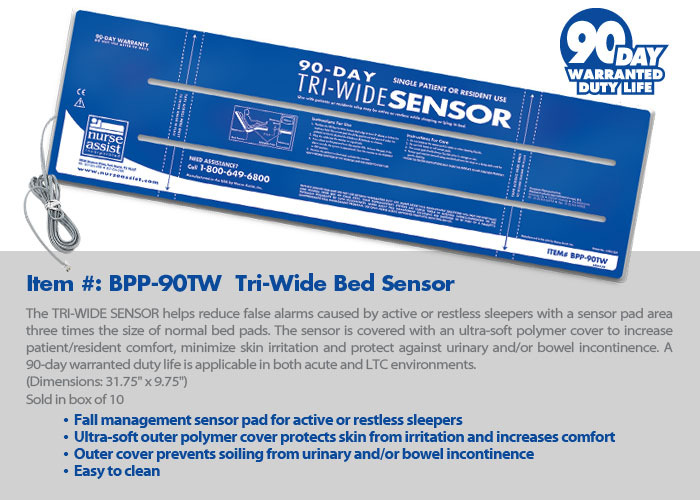 Nurse Assist Fall Sensors - Sensor Pad, Tri-Wide Bed, 90-Day