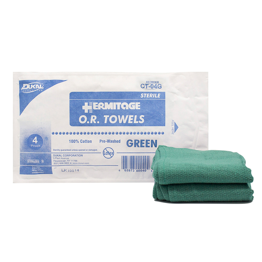 Dukal 17 x 26 inch Sterile Operating Room Towels, Green, 80/Pack