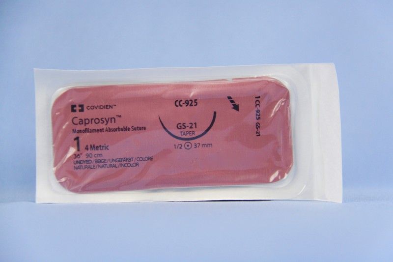 Medtronic Caprosyn 36 inch 1/2 Circle Size 1 GS-21 Monofilament Absorbable Suture, 36/Box