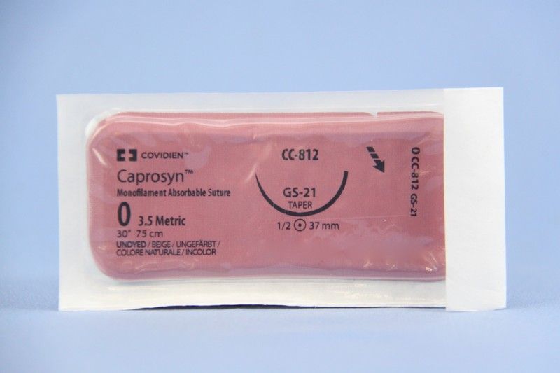 Medtronic Caprosyn 30 inch 1/2 Circle Size 0 GS-21 Monofilament Absorbable Suture, 36/Box