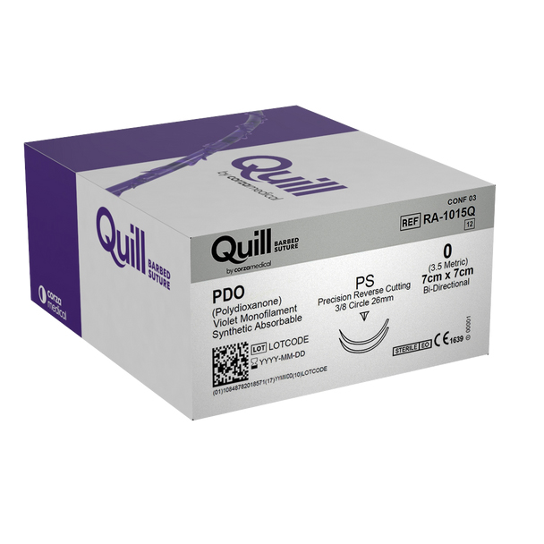 Surgical Specialties Quill 0 7 cm Polydioxanone Absorbable Suture with Needle and Violet, 12 per Box