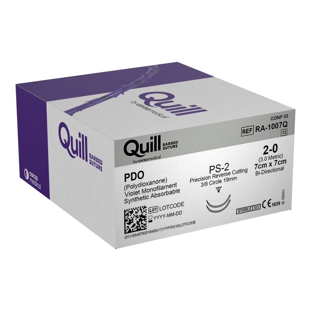 Surgical Specialties Quill 2-0 7 cm Polydioxanone Absorbable Suture with Needle and Violet, 12 per Box