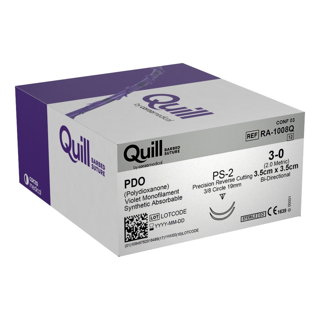 Surgical Specialties Quill 3-0 3.5 cm Polydioxanone Absorbable Suture with Needle and Violet, 12 per Box