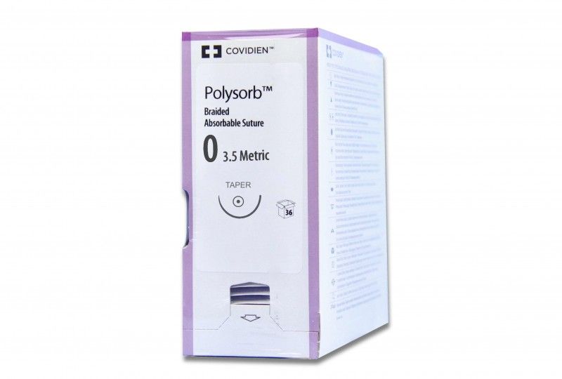 Medtronic Polysorb 75 cm 1/2 Circle Size 0 GS-25 Braided Synthetic Absorbable Coated Suture, Violet, 36/Box