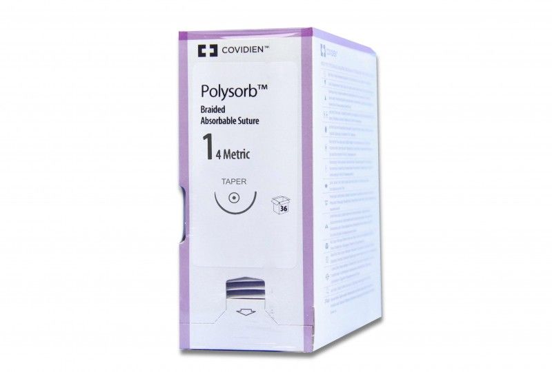Medtronic Polysorb 75 cm 1/2 Circle Size 1 GS-21 Braided Synthetic Absorbable Coated Suture, Violet, 36/Box