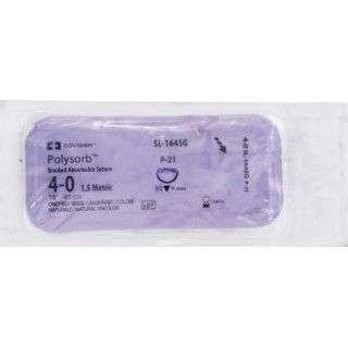 Medtronic Polysorb 45 cm 1/2 Circle Size 4-0 P-21 Braided Synthetic Absorbable Coated Suture, 12/Box