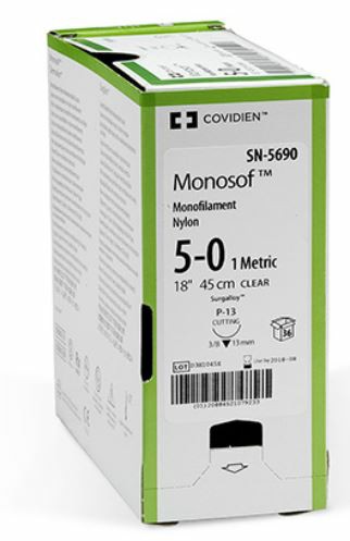 Medtronic Monosof 30 inch Needle C-15 Size 2-0 Nylon Suture, Black, 12/Box