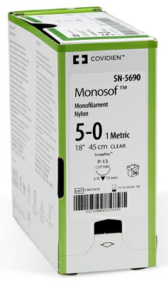 Medtronic Monosof 10 inch Needle C-13 Size 4-0 Nylon Suture, Black, 12/Box