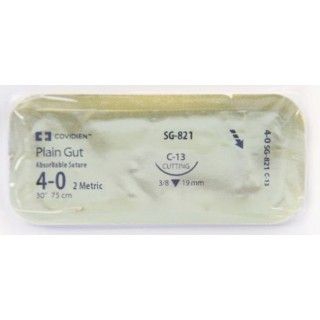 Medtronic Plain Gut 30 inch 3/8 Circle Size 4-0 C-13 Sterile Absorbable Surgical Suture, 36/Box