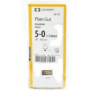 Medtronic Plain Gut 18 inch 3/8 Circle Size 5-0 C-1 Sterile Absorbable Surgical Suture, 36/Box