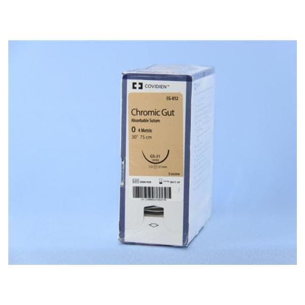 Medtronic Chromic Gut 30 inch 1/2 Circle Size 0 GS-21 Sterile Absorbable Suture, 36/Box