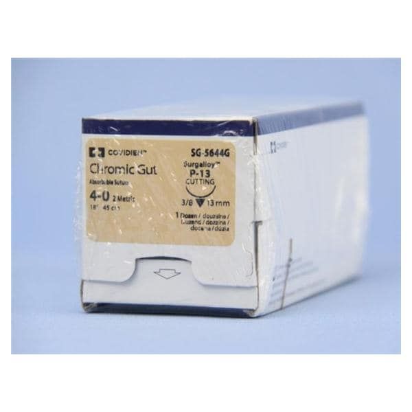 Medtronic Chromic Gut 18 inch 3/8 Circle Size 4-0 P-13 Sterile Absorbable Suture, 12/Box