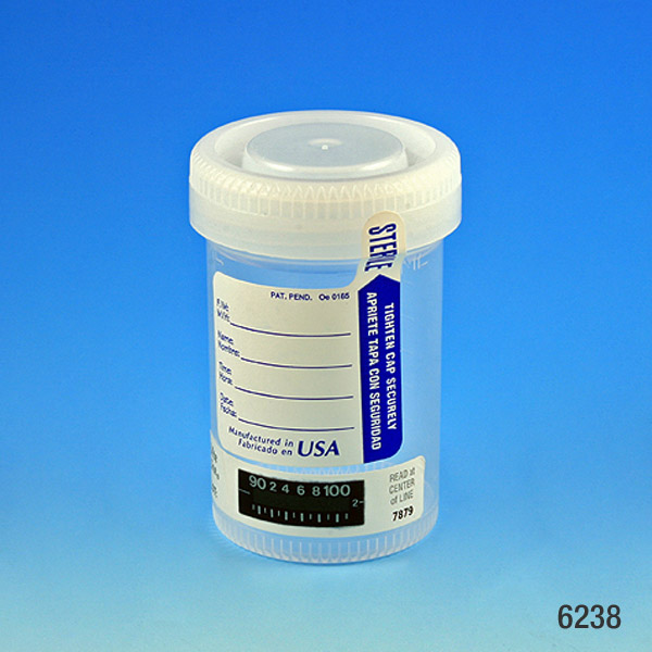 Globe Scientific 90 ml PP Drug Testing Containers w/ Temperature Strip and White Screw Cap, 400/Case
