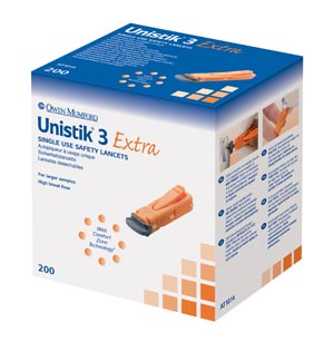 Owen Mumford Unistik® 3 Pre-Set Single Use Safety Lancet, Extra, 21G, 2.0mm Penetration Depth